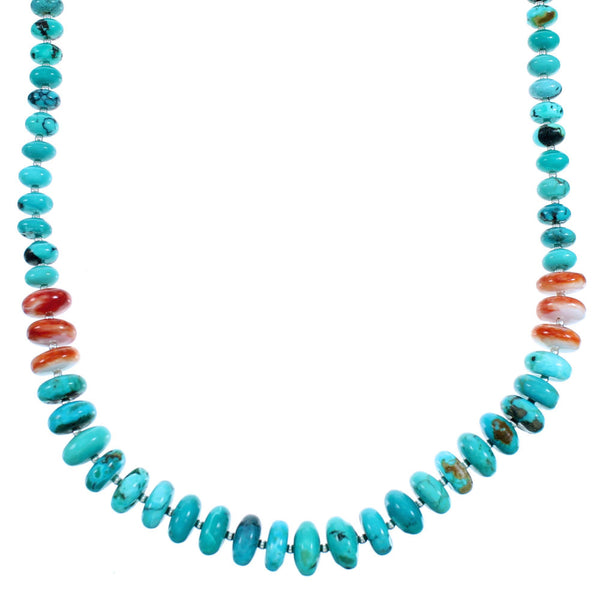 Genuine Sterling Silver Turquoise And Oyster Shell Bead Necklace RX114667